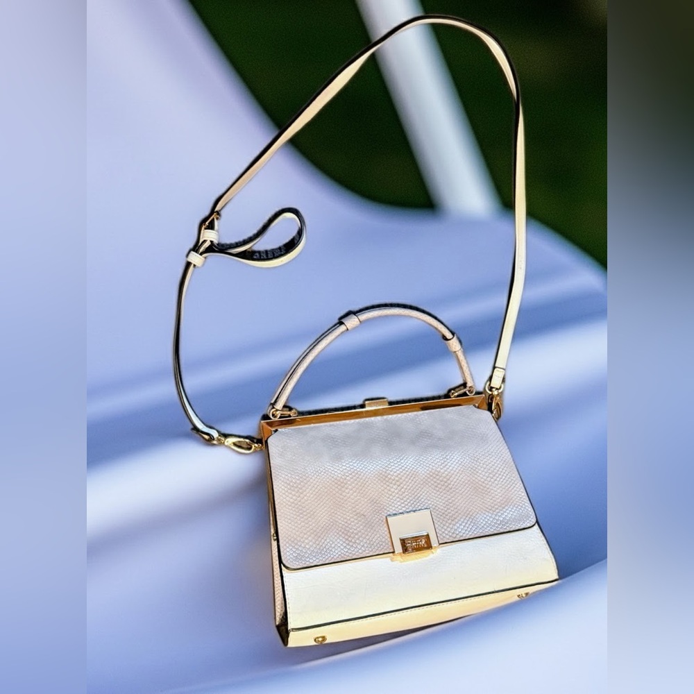 Dune London Croc Embossed Two-Tone Top-Handle Satchel - Taupe and White